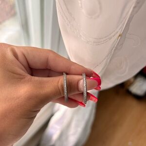 Pandora Sparkle and Hearts Hoop Earrings - Silver